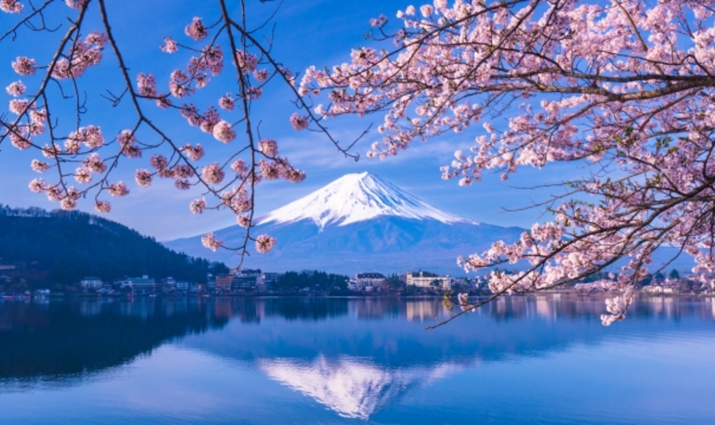 河口湖春季景色